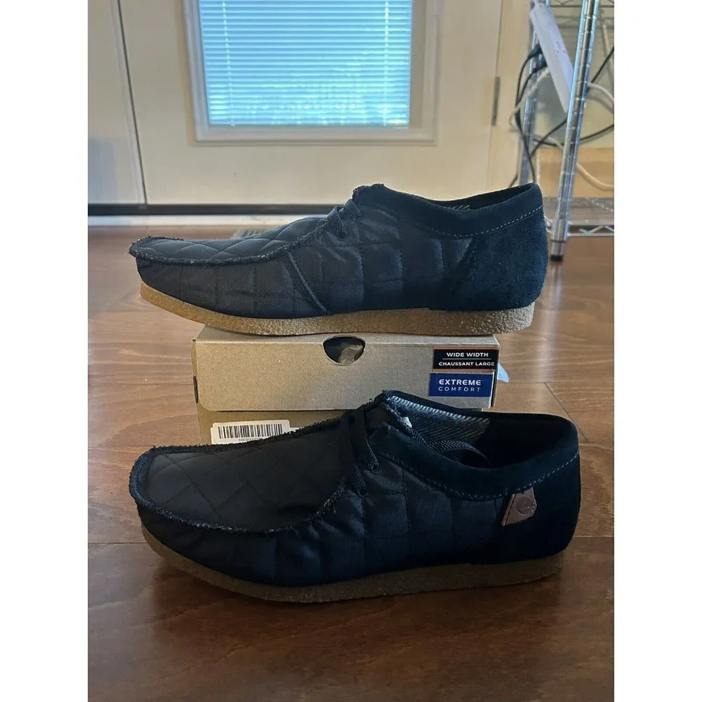 Clarks Men's Shacre II Step Moccasin Black Textile Quilted Lace Up NEW‎ 8 W